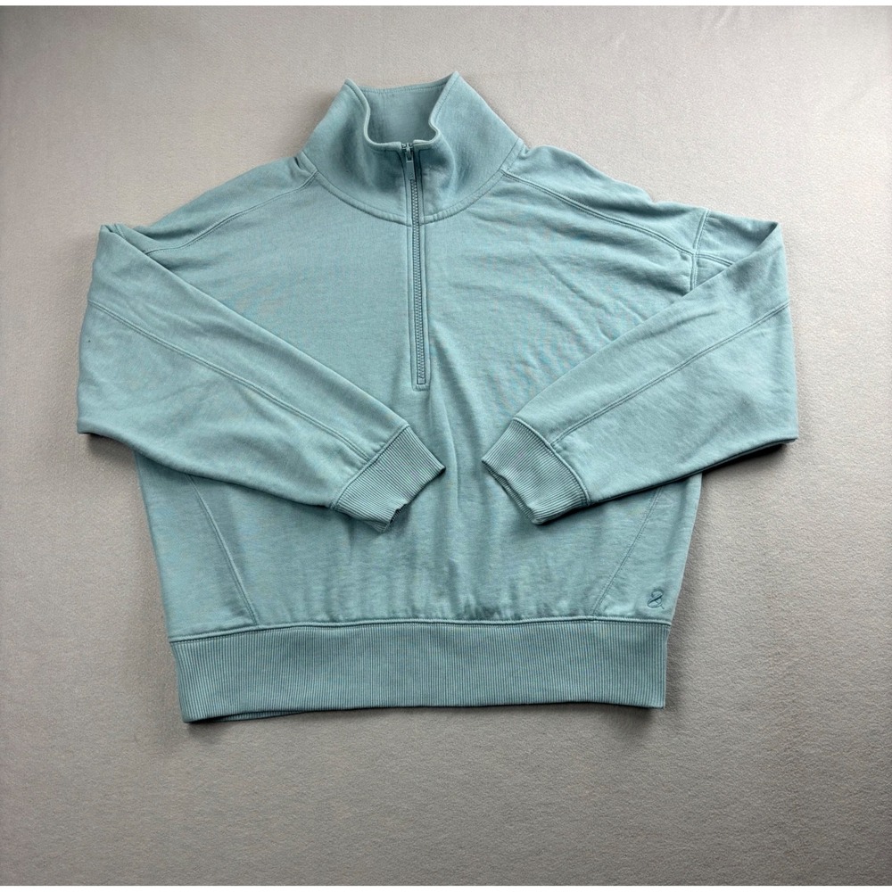 Lou & Grey Light Teal Blue Quarter-Zip Fleece Pullover Sweater Womens L